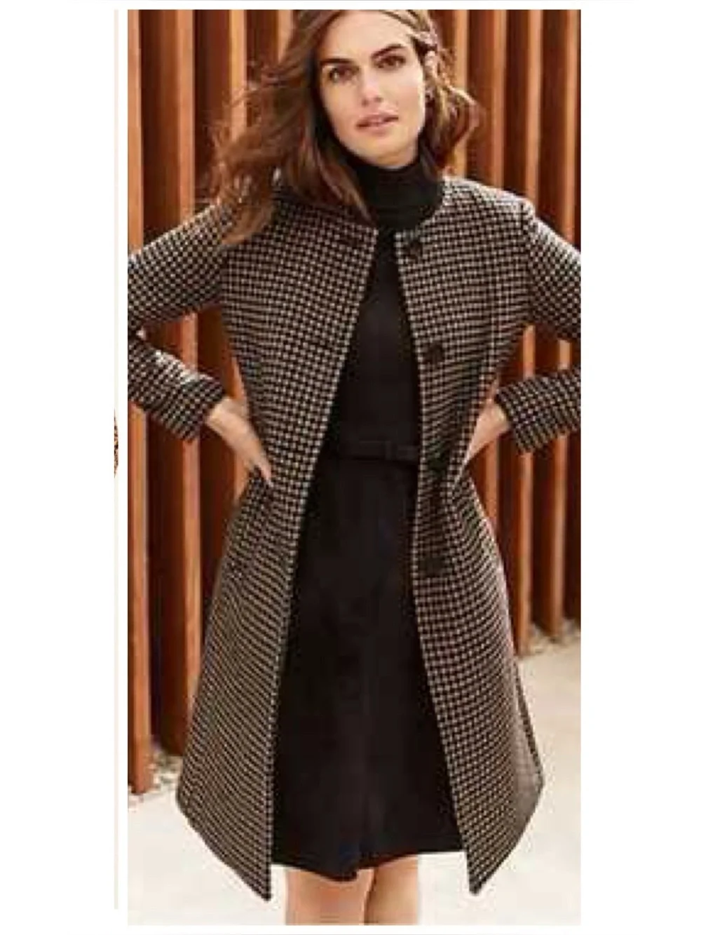 Ann Taylor Heritage Wool Blend Houndstooth Jewel Neck Coat in Brown